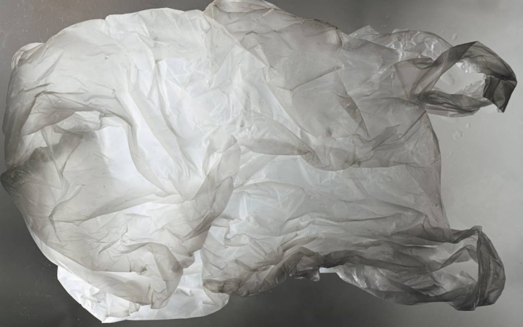 A polythene bag viewed in front of a light source.
